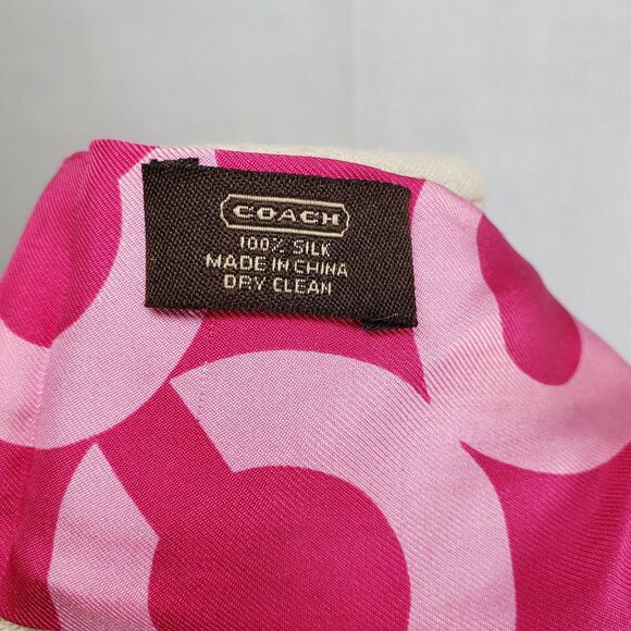 COACH Breast Cancer Awareness Slim Scarf Signature Logo Pink Red Silk Reversible - Picture 11 of 16
